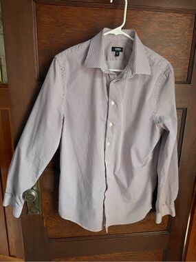 Express Men's Burgundy & White Microdot Stretch Dress Shirt